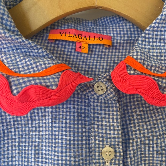 Vilagallo Lali Gingham Print Blouse Blue/White - Picture 3 of 5